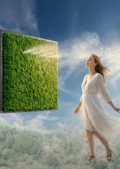 HeavensBreeze — el dispositivo de climatización interior con musgo real, app y conexión a internet