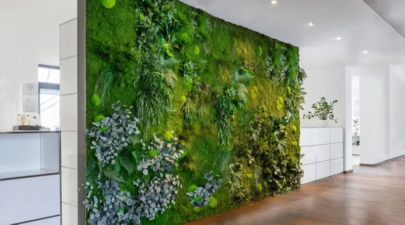 Pared de musgo preservado de MOOSMOOS con helechos y plantas preservadas — sin ningún tipo de técnica