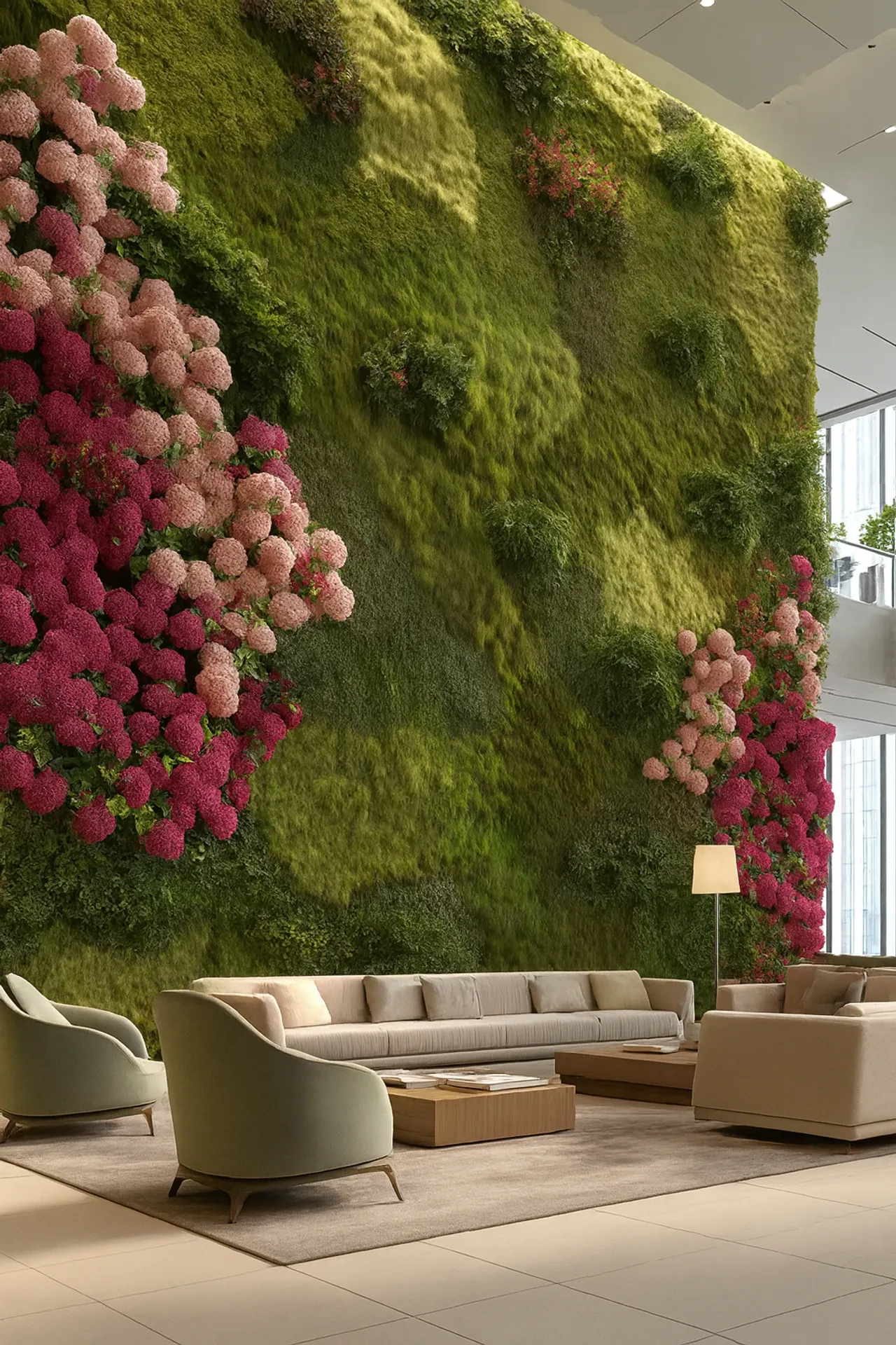 Pared de flores en la recepción de la oficina — Jardín vertical de MOOSMOOS