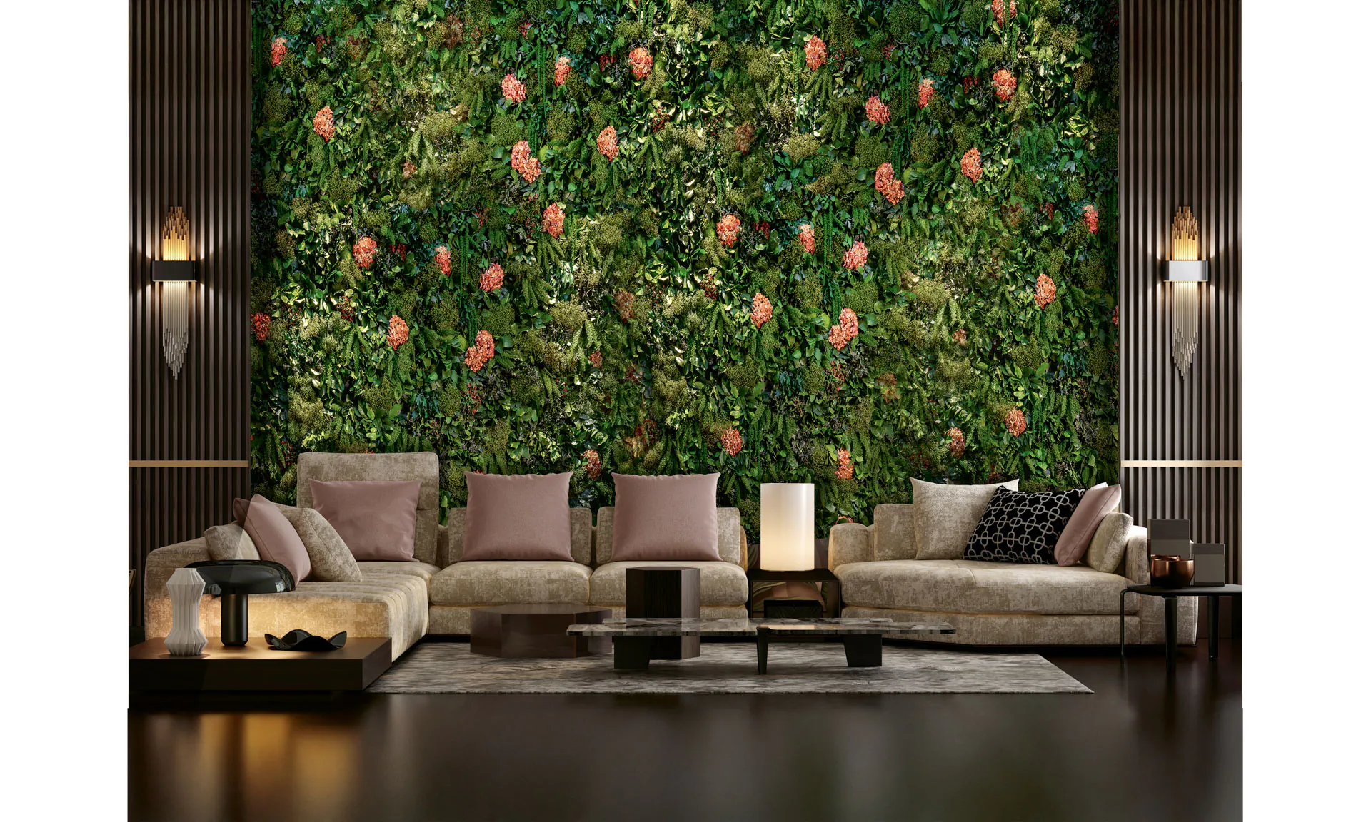 Muro de flores «Luxus Lounge Blütenmoos» — Vegetación mural de MOOSMOOS