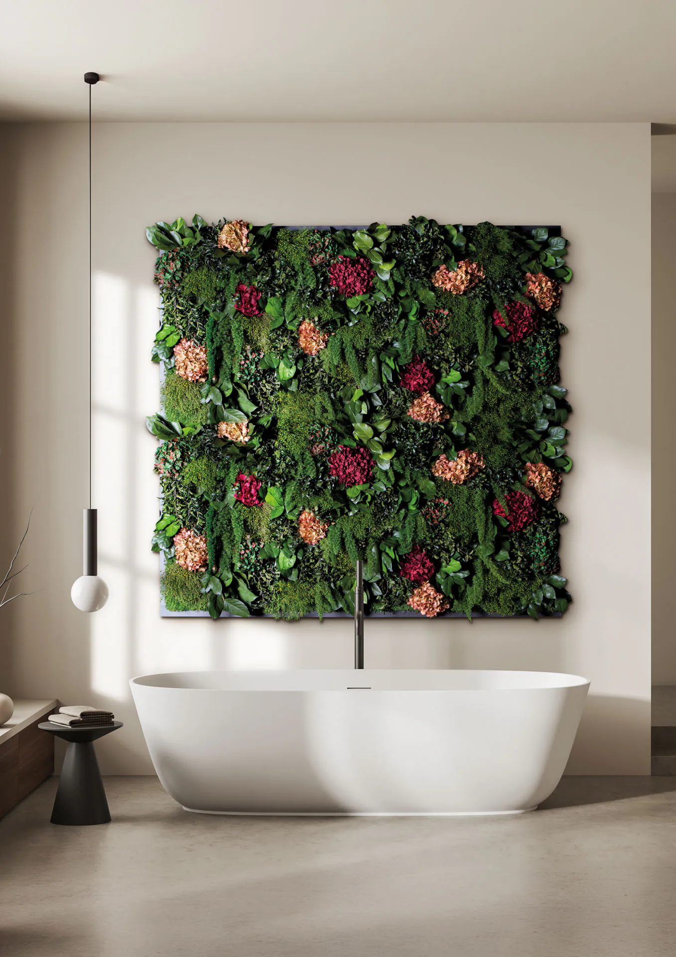 Pared floral para un cuarto de baño de spa de lujo — Jardín vertical de MOOSMOOS