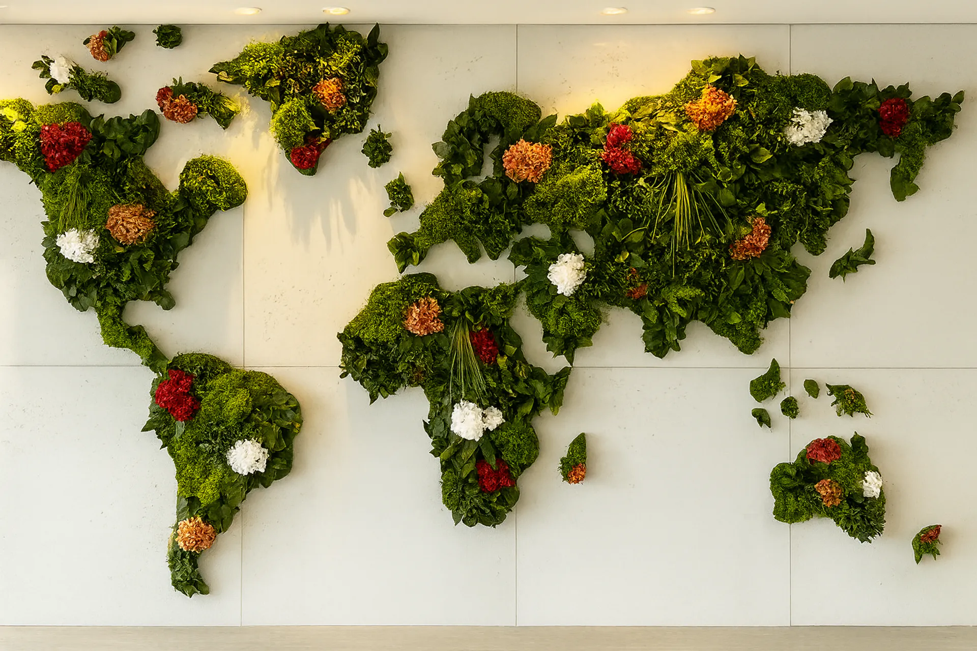 Instalación de mapas del mundo «Botanical Sky» en suspensión — Vegetación para techos de MOOSMOOS