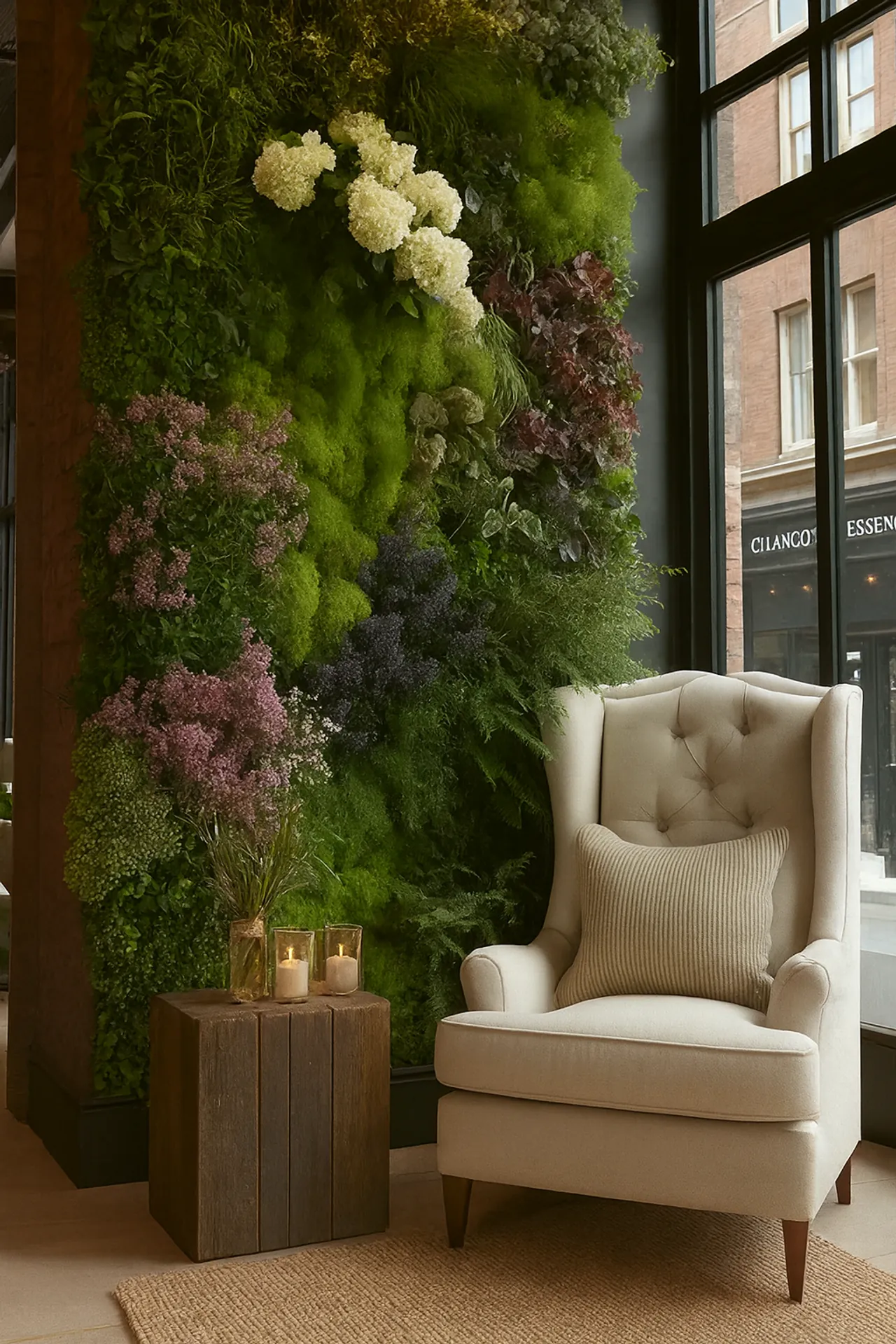 Sillón «Moosbild» de la sala de exposición, diseño natural — Cuadros de musgo de MOOSMOOS