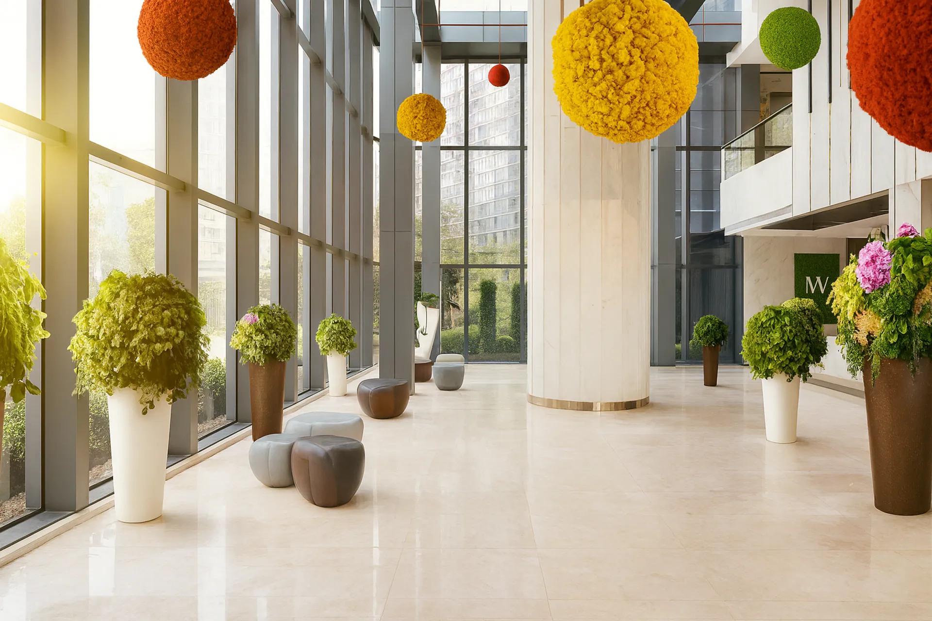 Hanging Garden: vestíbulo de oficinas de estilo moderno con jardines colgantes — Jardines colgantes de MOOSMOOS