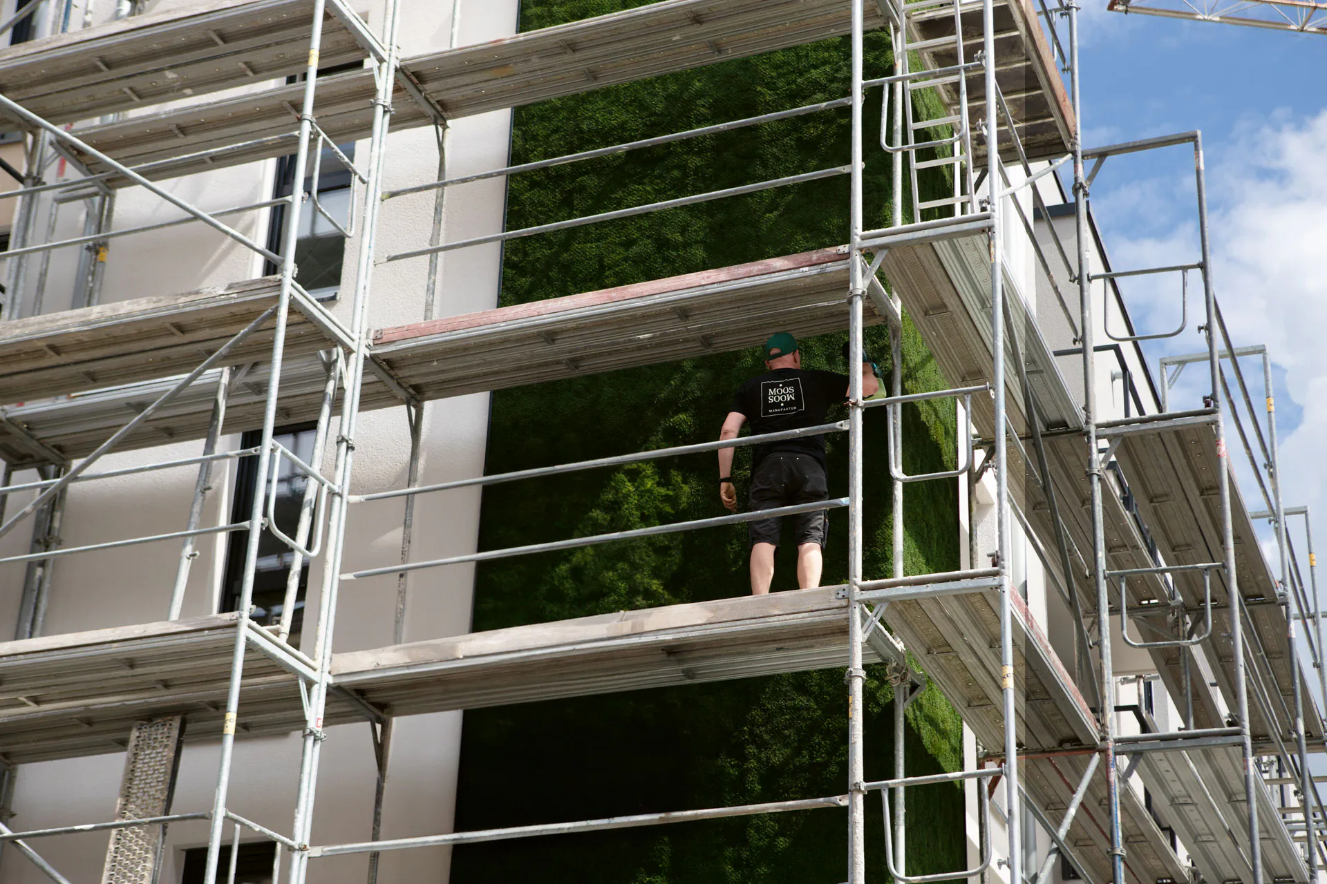 Instalación del sistema Greenovation: fachadas verdes con musgo en la ciudad