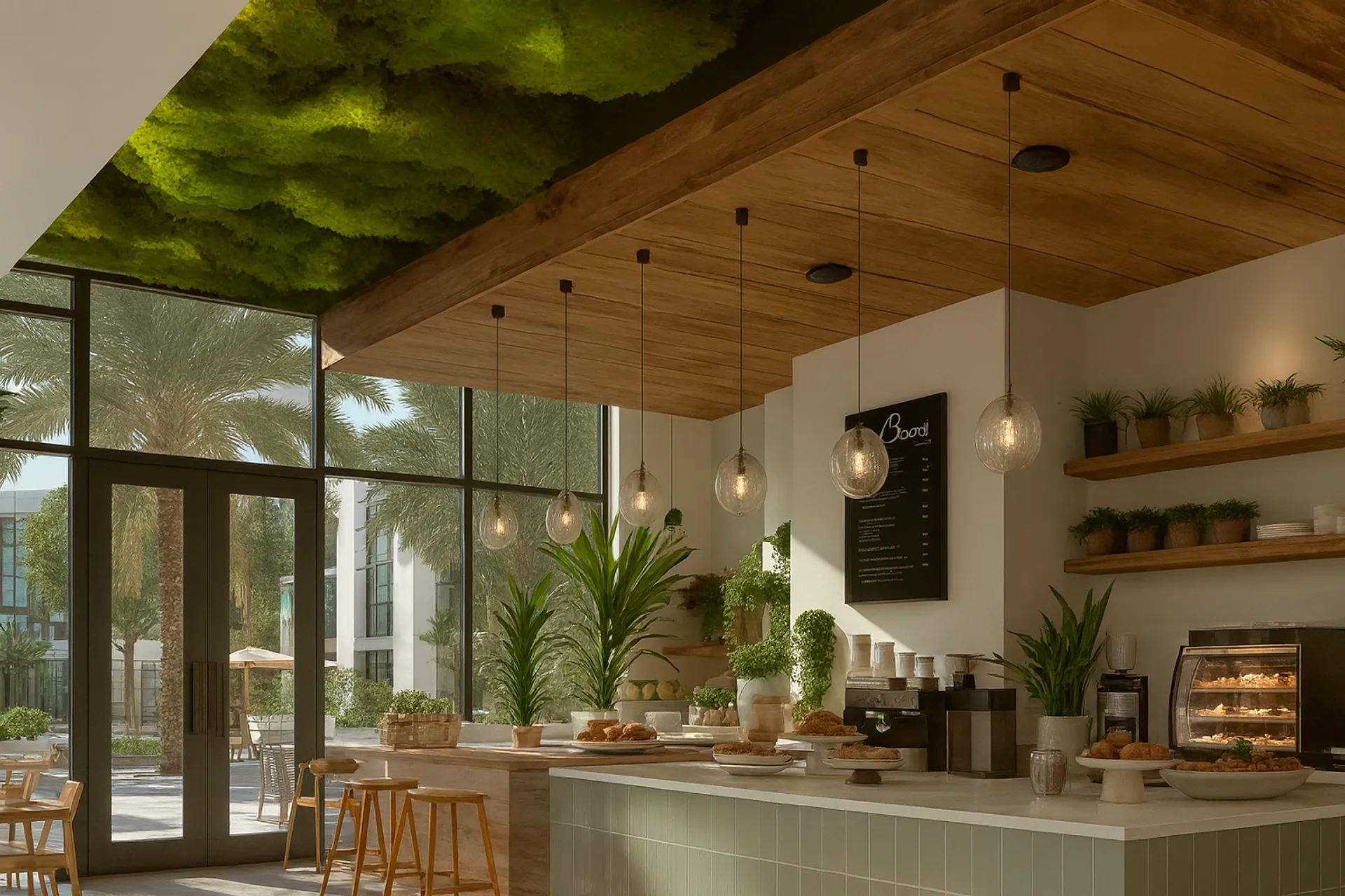 Cocina del Botanical Sky Café. Techo verde — Instalación de vegetación en el techo de MOOSMOOS
