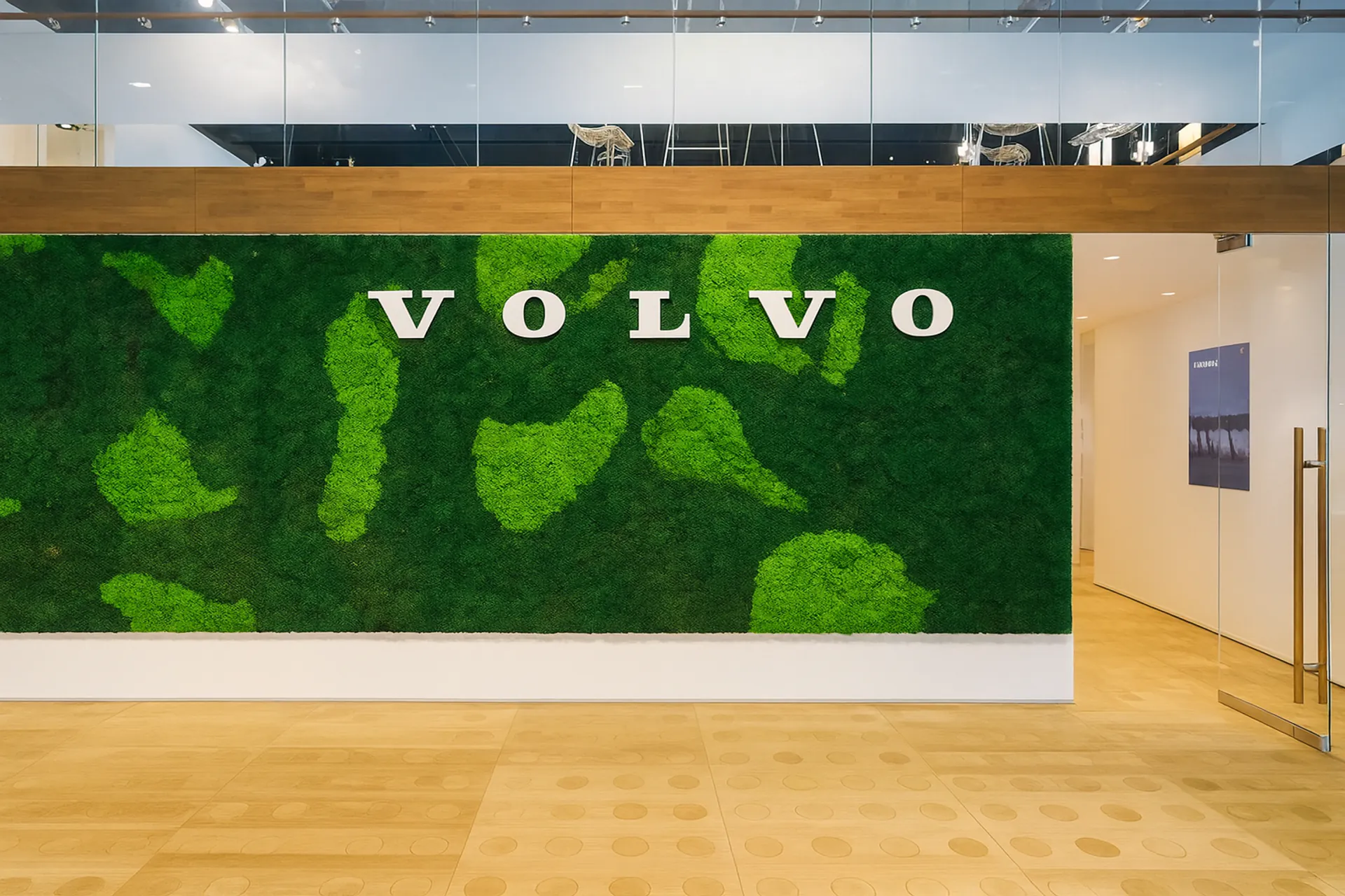 Logotipo de musgo en la recepción del concesionario Volvo — Logotipo de musgo de MOOSMOOS