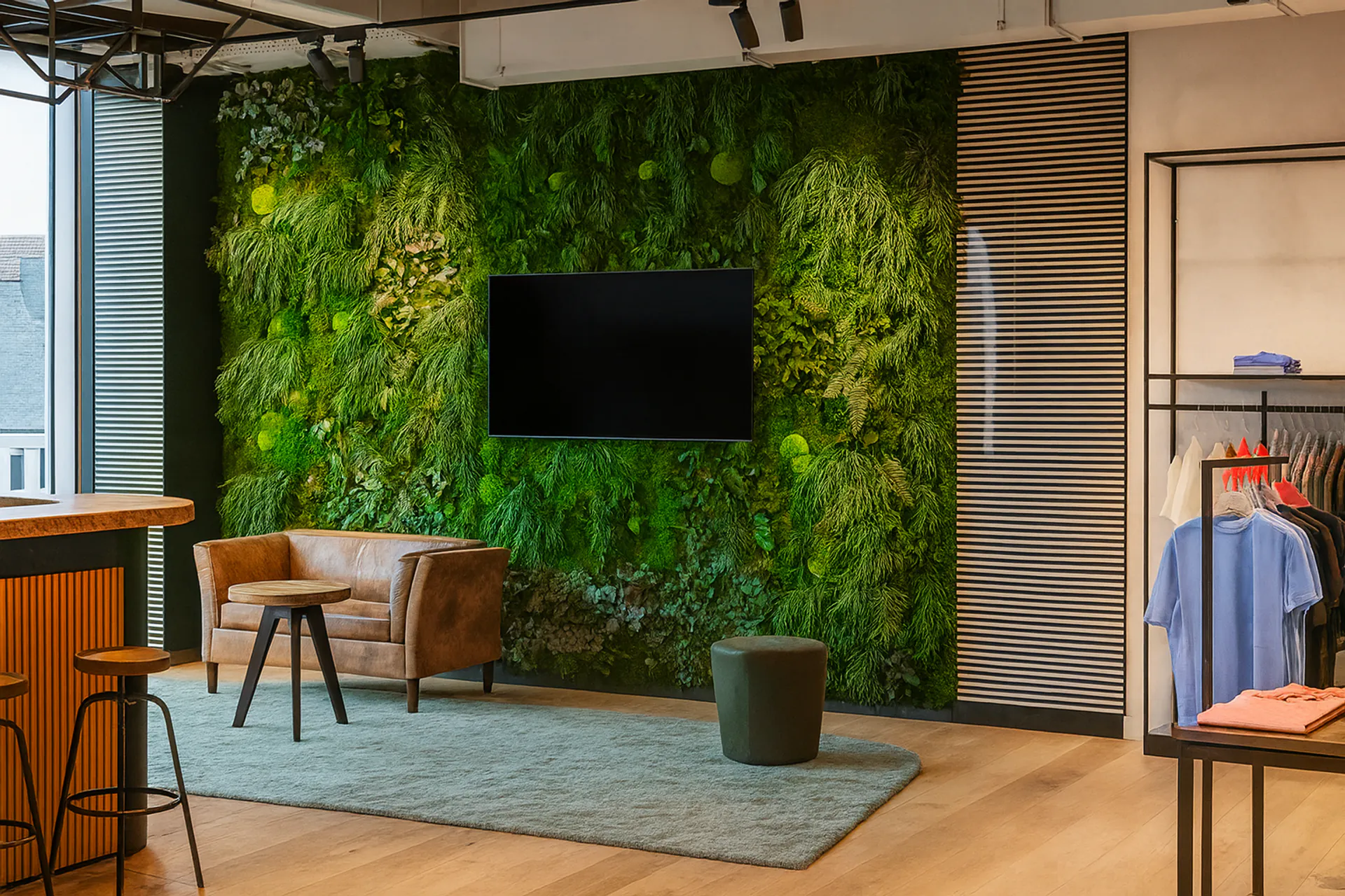 Pared de musgo de MOOSMOOS en la recepción de una oficina moderna — Referencia para la licitación