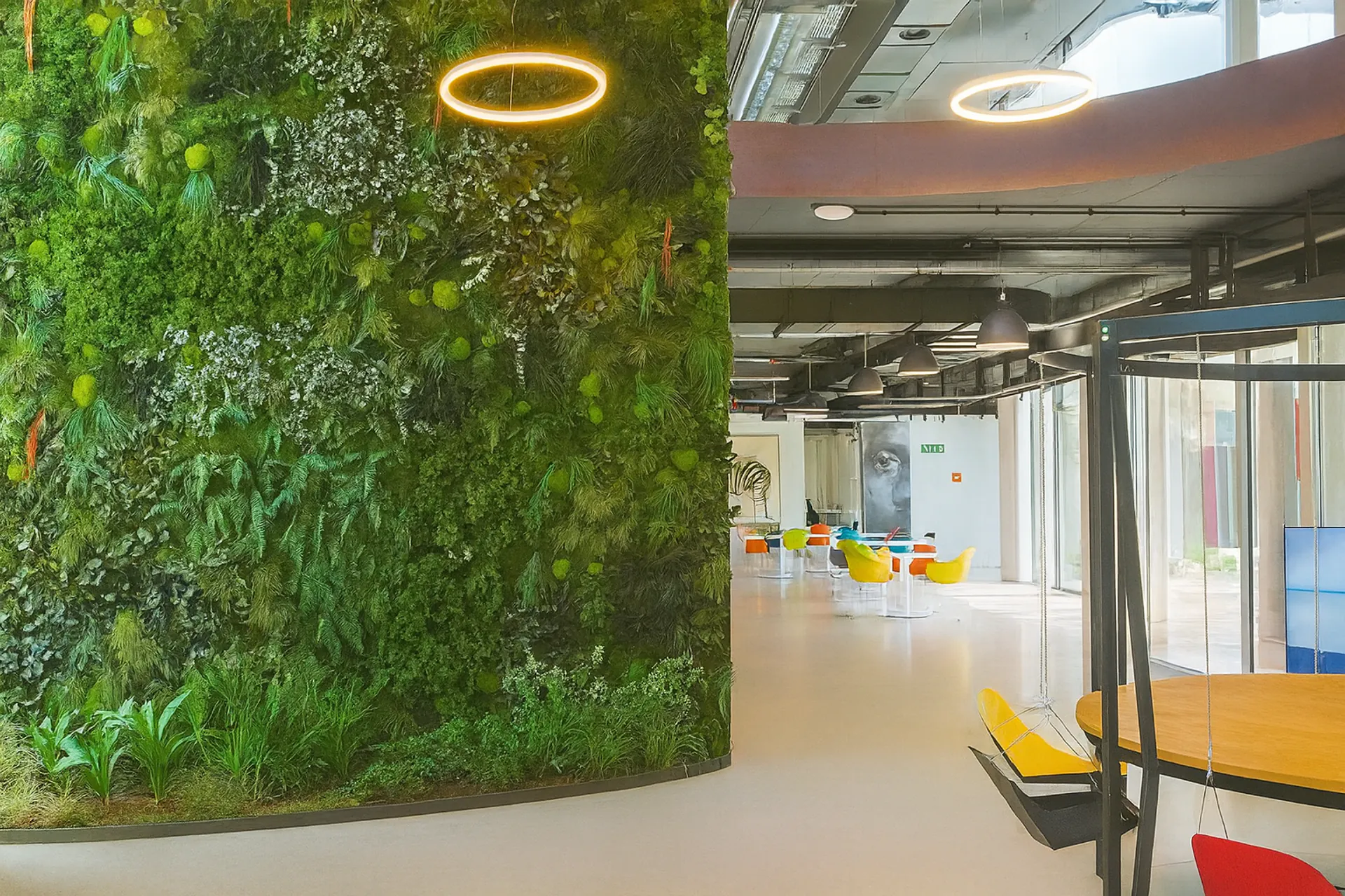 Pared de musgo en la recepción de la oficina: un entorno de trabajo moderno — Vegetación mural de MOOSMOOS