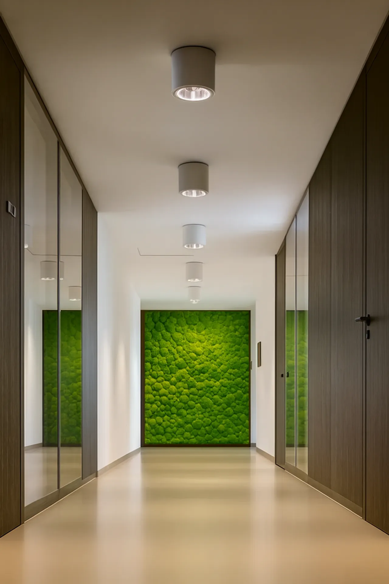 Pared de musgo en el pasillo de la oficina de Ballenmoos — Decoración vegetal para paredes de MOOSMOOS
