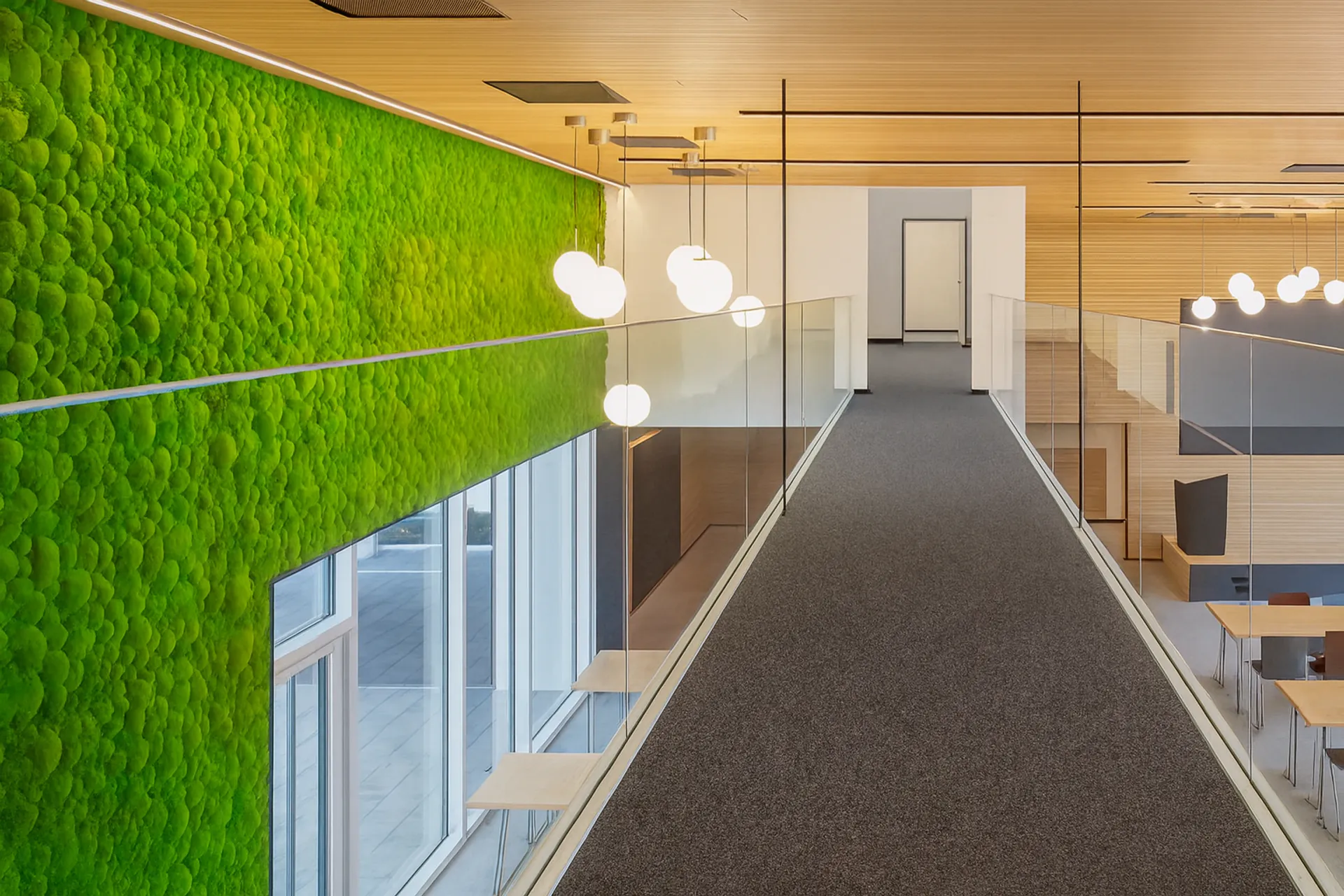 Pared de musgo para el pasillo de la oficina: diseño moderno — Vegetación mural de MOOSMOOS