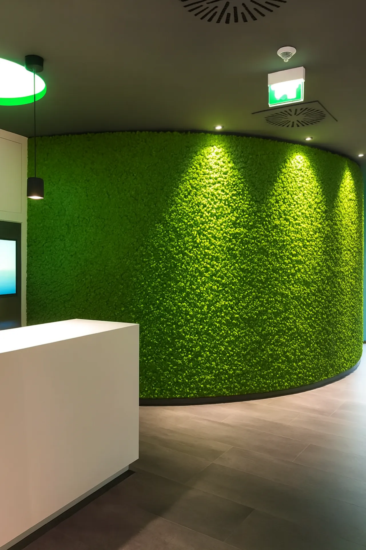 Pared de musgo para la recepción de una oficina moderna — Decoración vegetal para paredes de MOOSMOOS