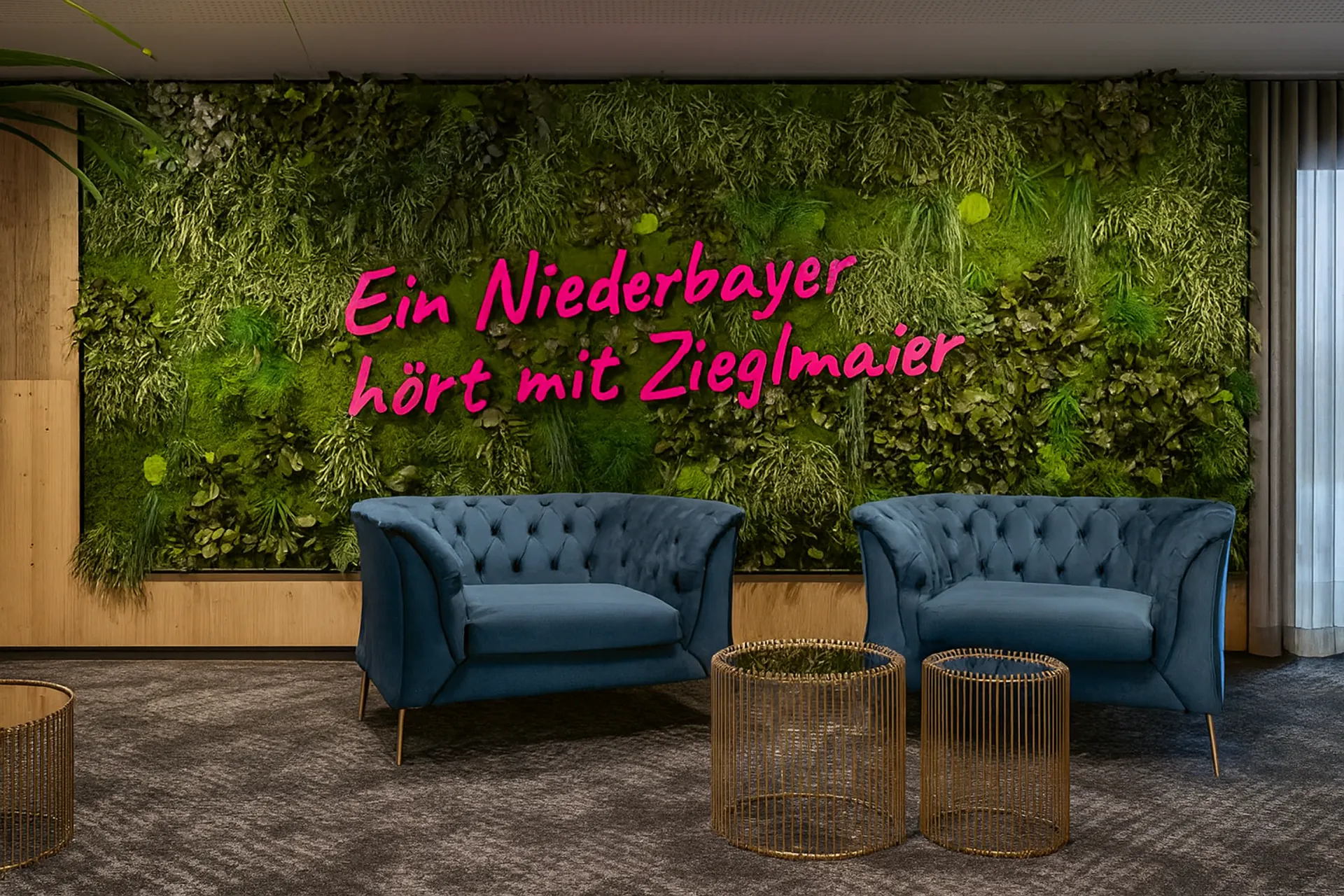 Pared de musgo para recepción y oficina de estilo moderno — Decoración vegetal para paredes de MOOSMOOS