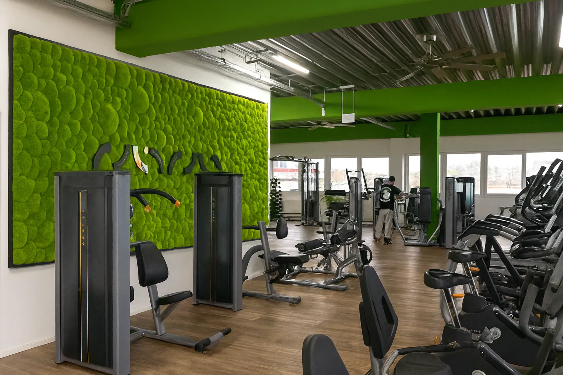 Gimnasio con pared de musgo: zona de entrenamiento moderna — Vegetalización de paredes de MOOSMOOS