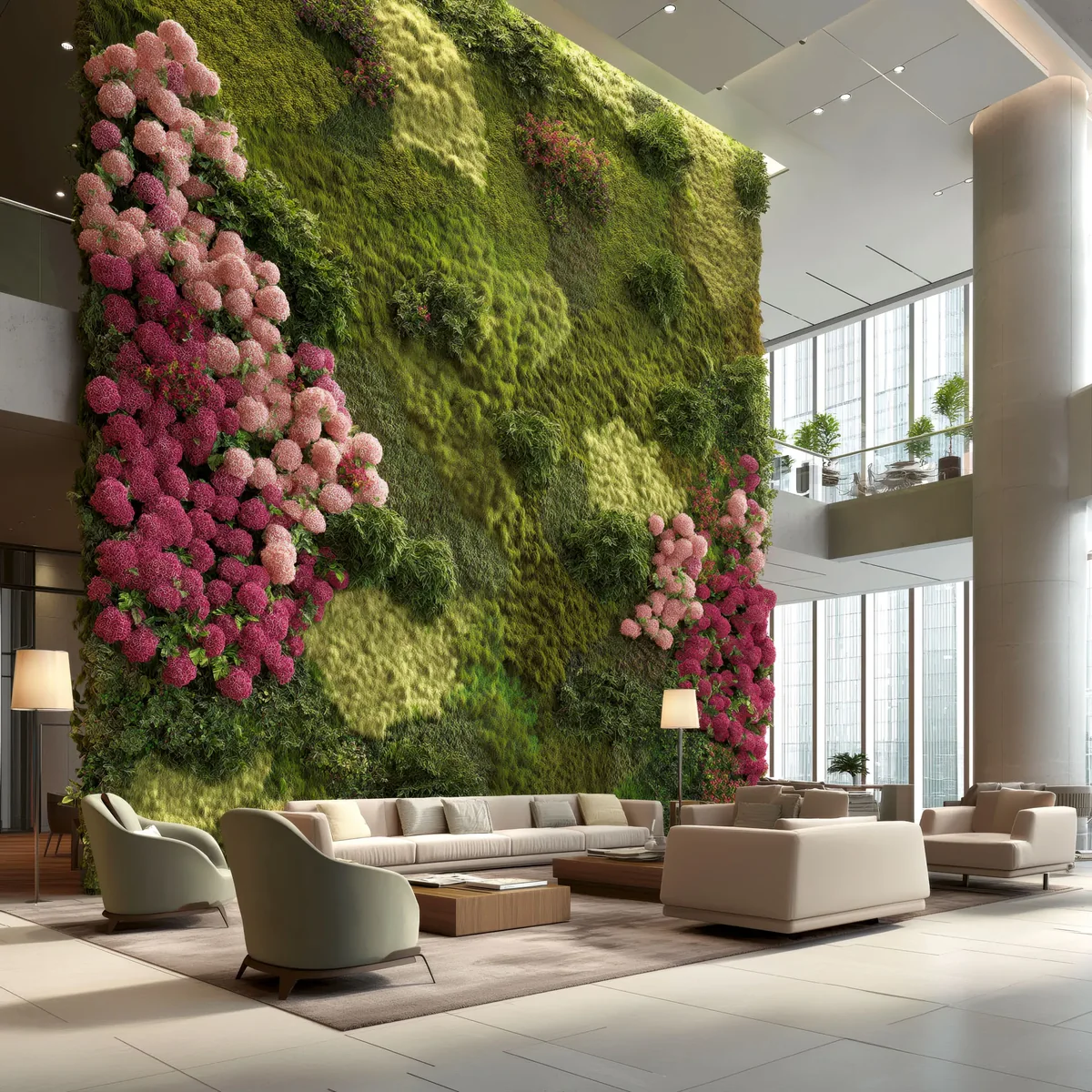 Pared de musgo en un lobby de lujo — gran proyecto de MOOSMOOS