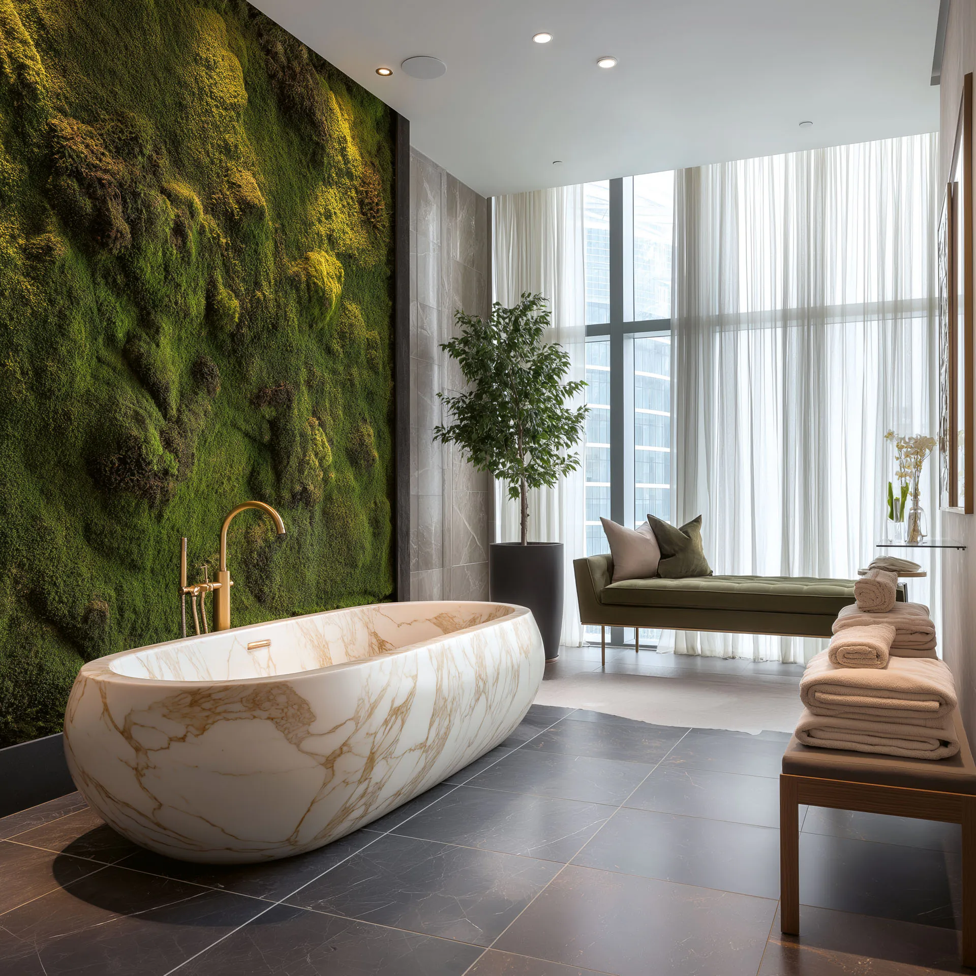 Pared de musgo para el cuarto de baño «Luxus Spa» — Decoración vegetal para paredes de MOOSMOOS