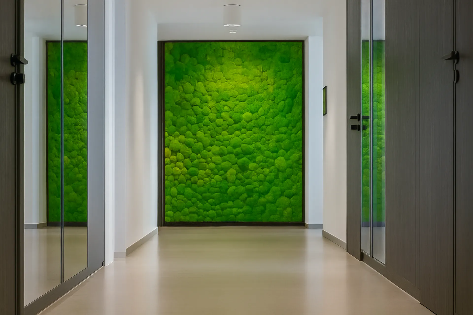 Pared de musgo en la recepción de una oficina moderna — Decoración vegetal para paredes de MOOSMOOS