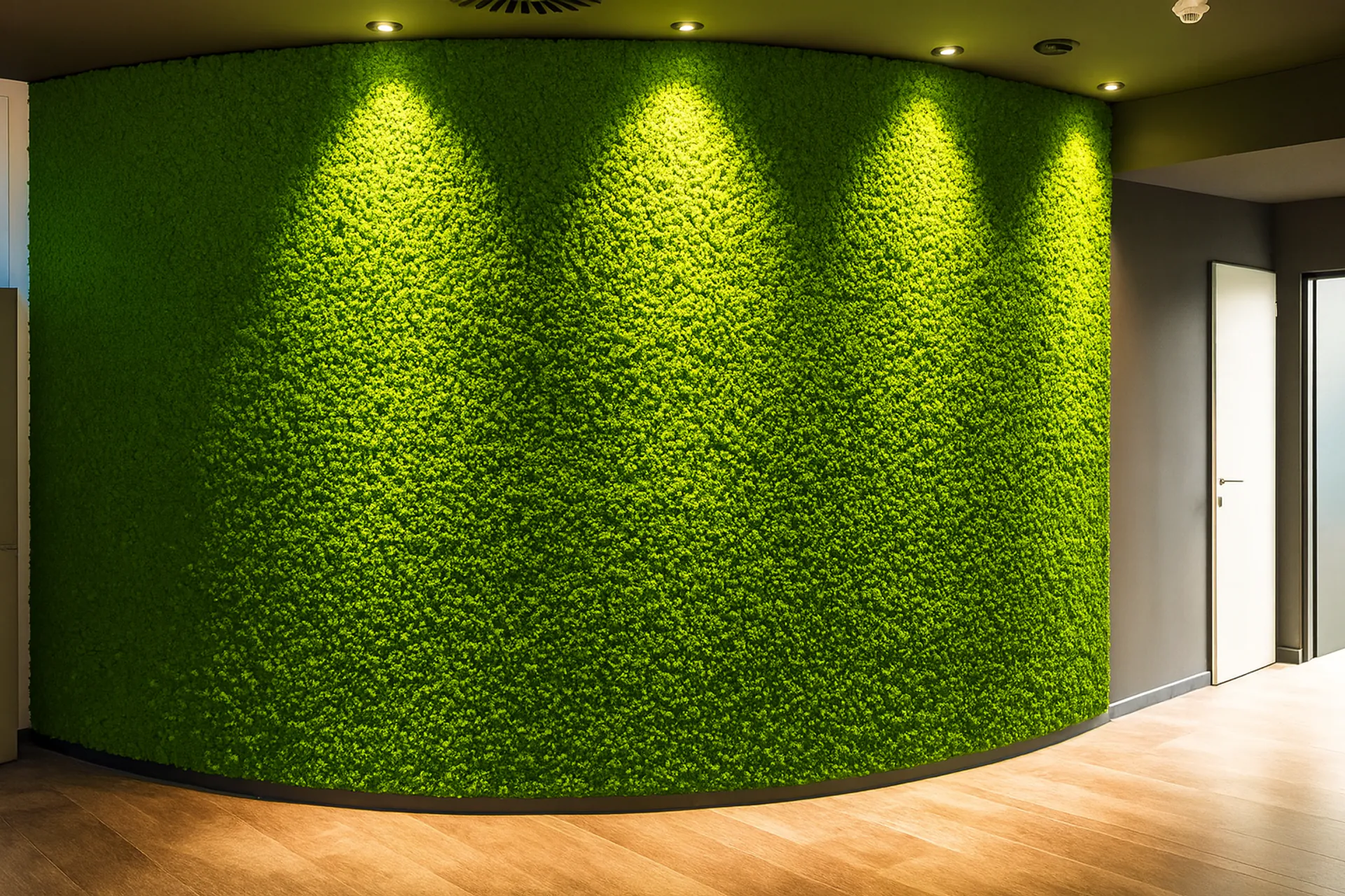 Pared de musgo en la recepción de una oficina moderna — Decoración vegetal para paredes de MOOSMOOS