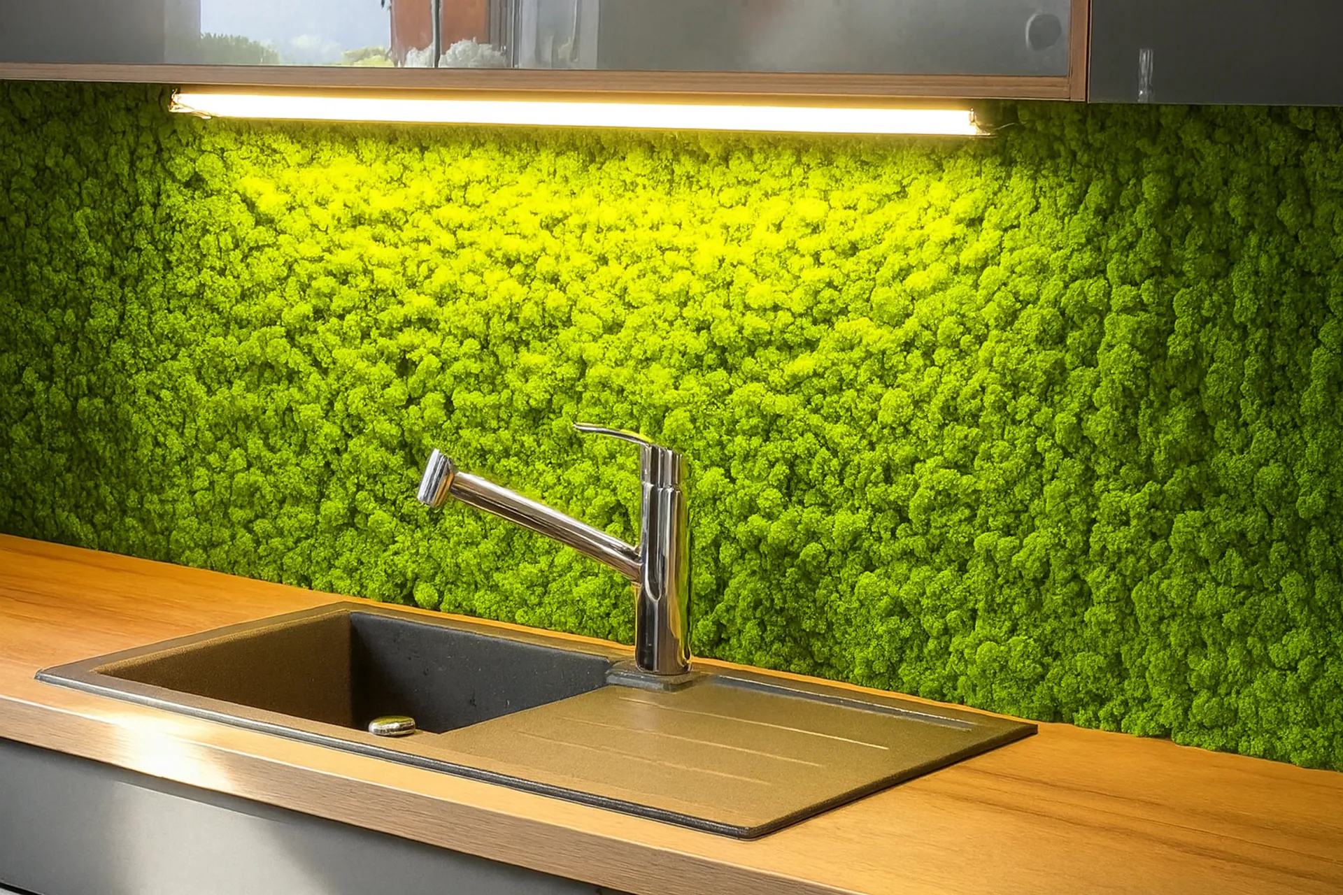 Pared de musgo. Cocina moderna. Cocina americana — Decoración vegetal para paredes de MOOSMOOS