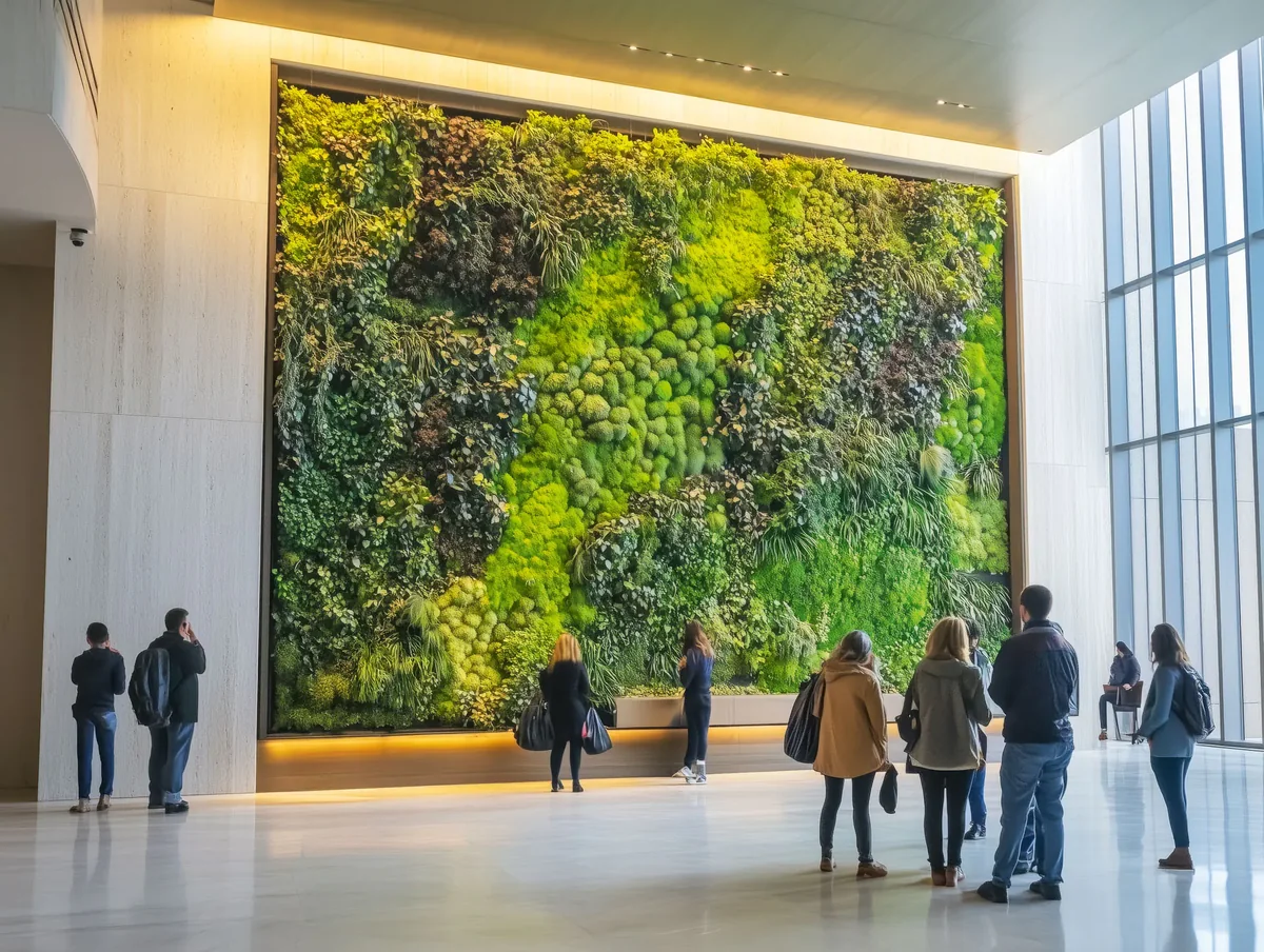 Pared de musgo auténtico y conservado en la zona de recepción