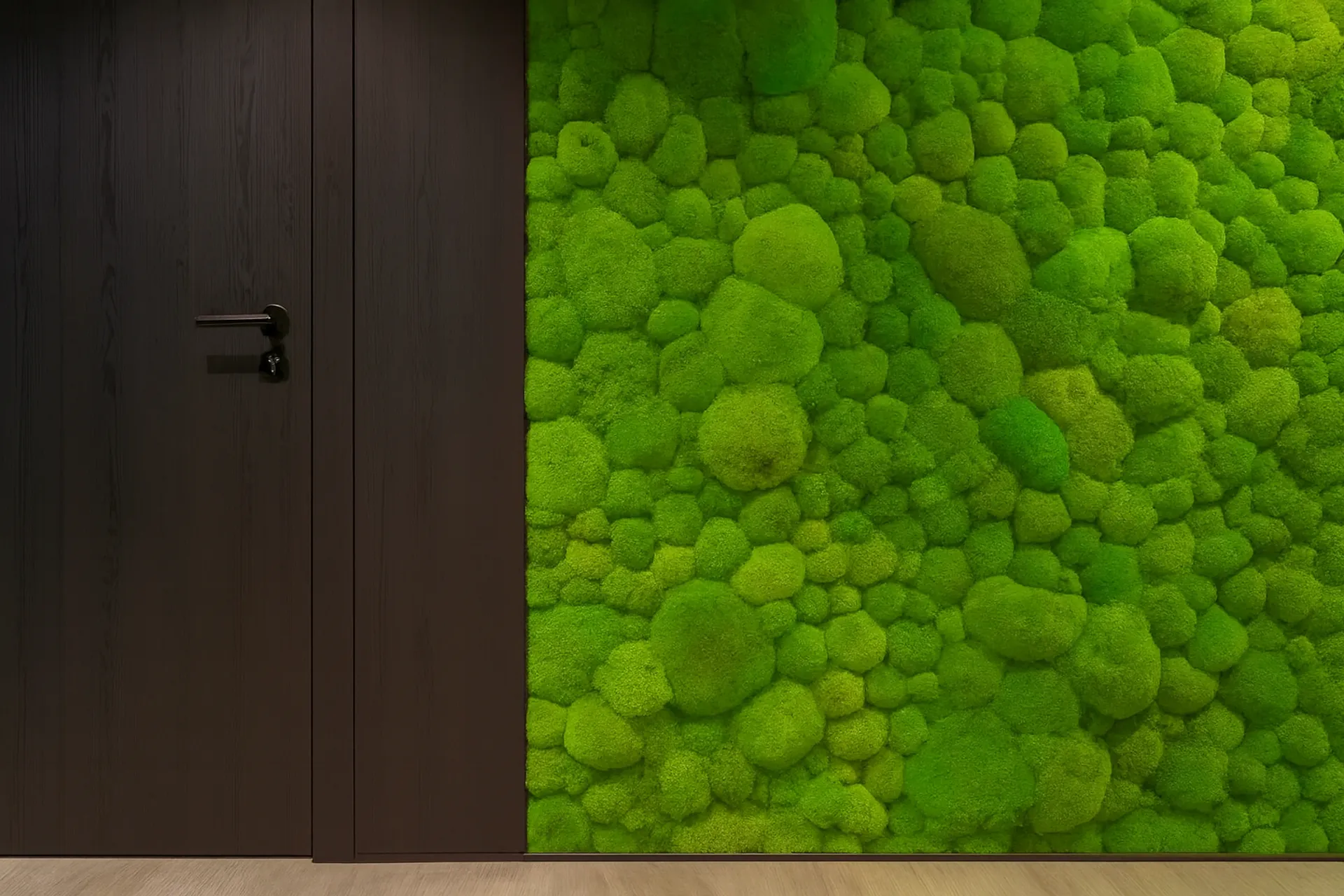 Pared de musgo en la entrada de una oficina moderna — Decoración vegetal para paredes de MOOSMOOS