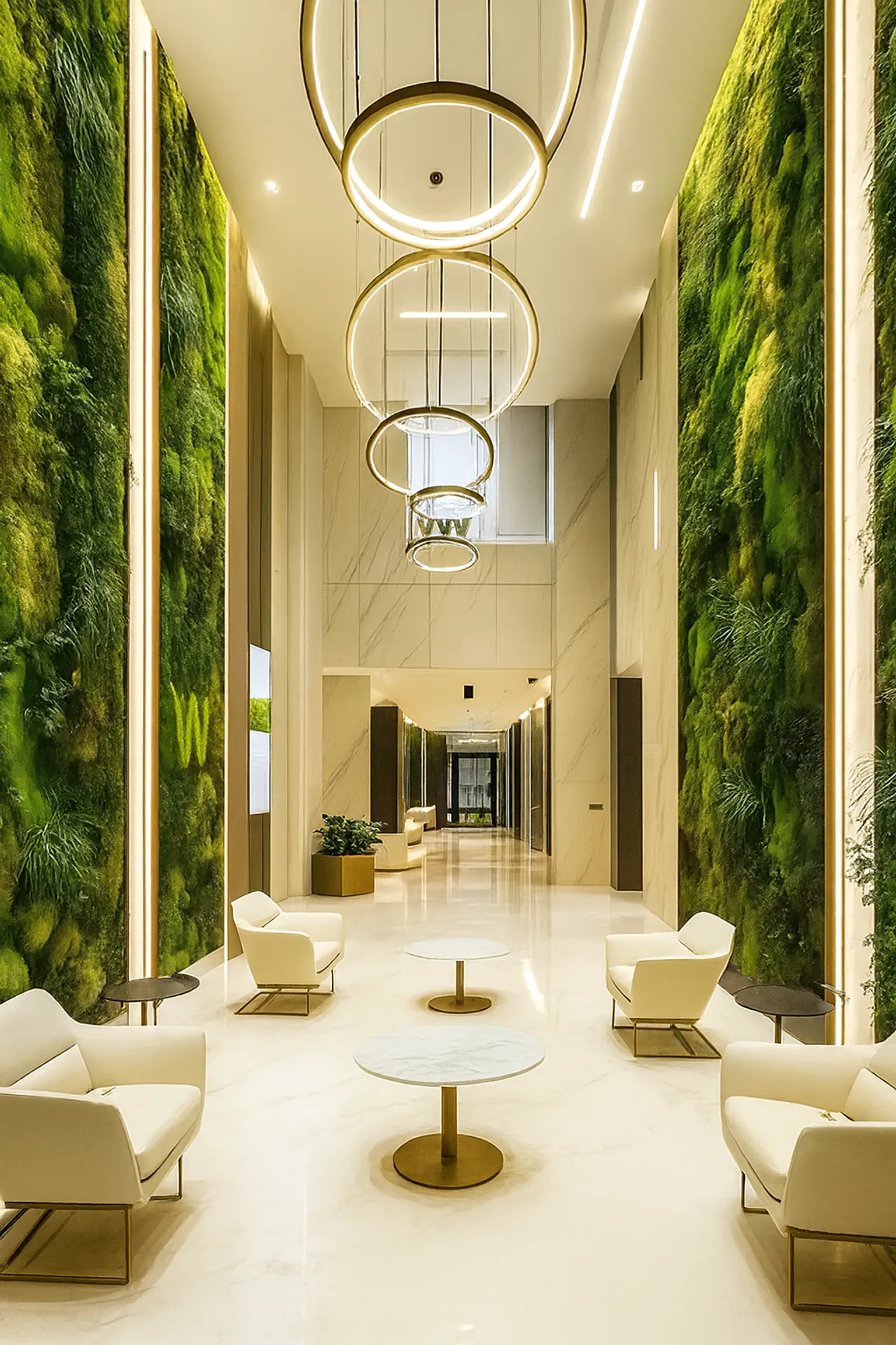 Pared de musgo en el moderno vestíbulo de recepción de un hotel — Decoración vegetal para paredes de MOOSMOOS