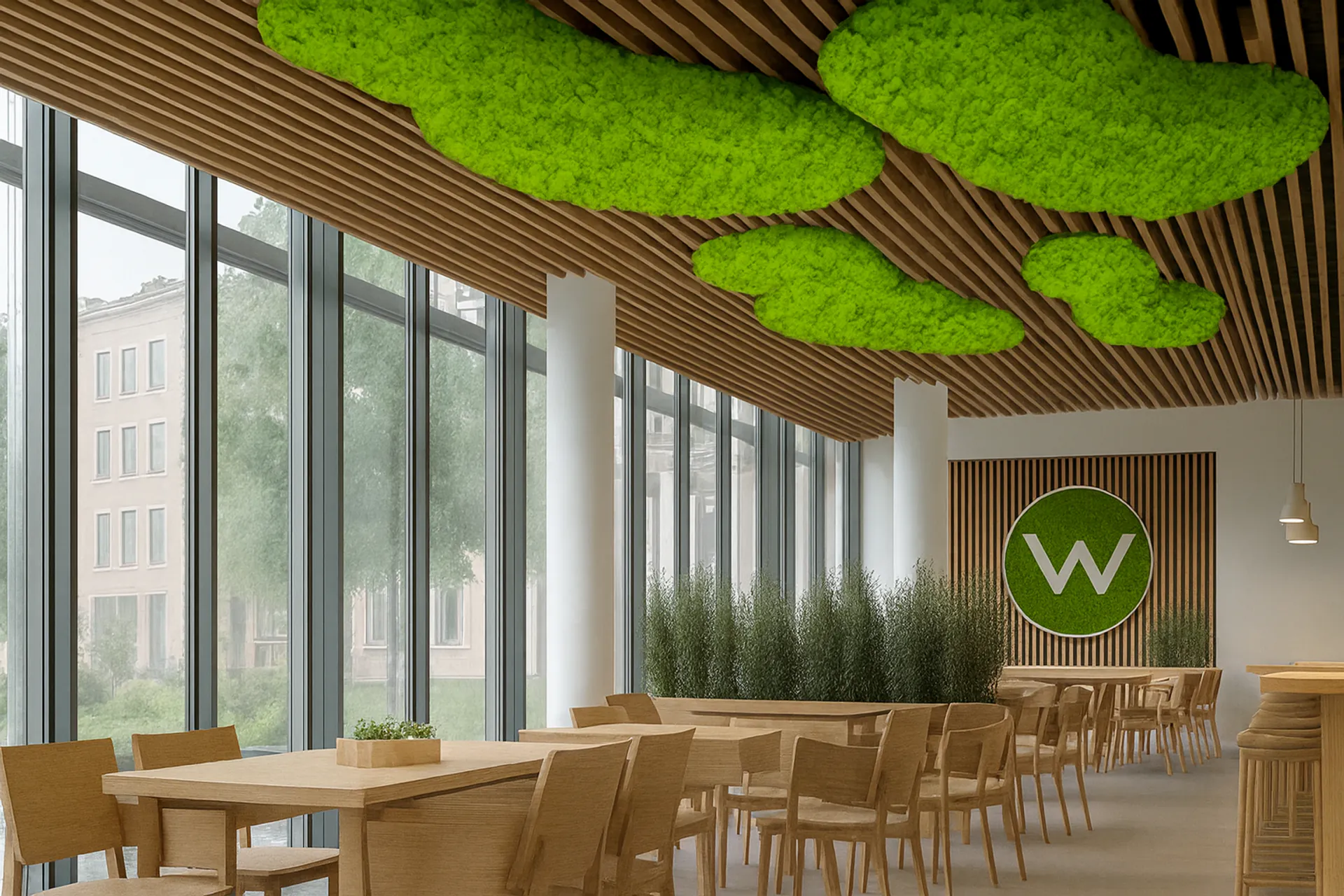 Restaurante Moosdecke: vegetación moderna en el techo — Vegetación en el techo de MOOSMOOS