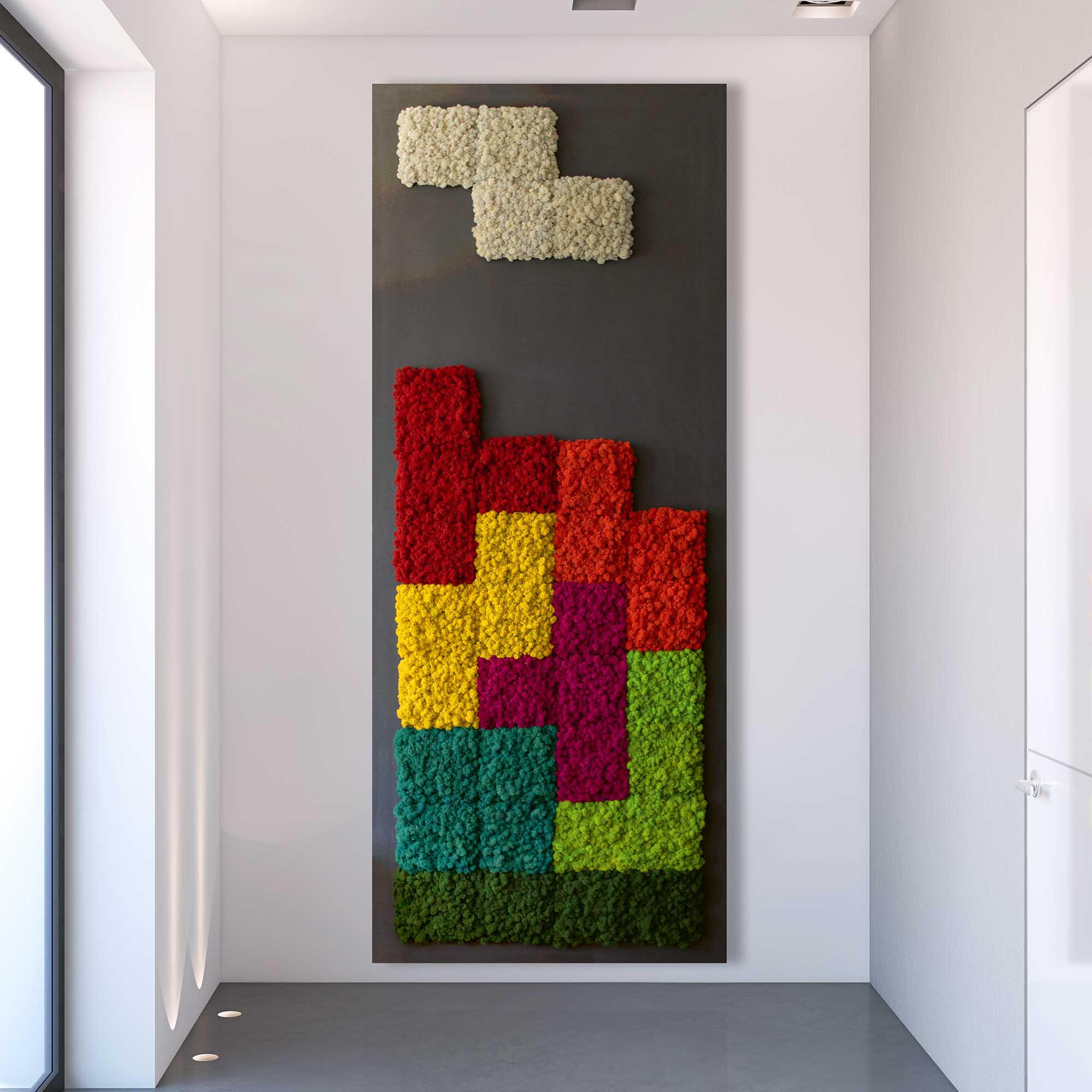 Islandmoos Mooswand in Tetris Optik welche sehr modern aussieht