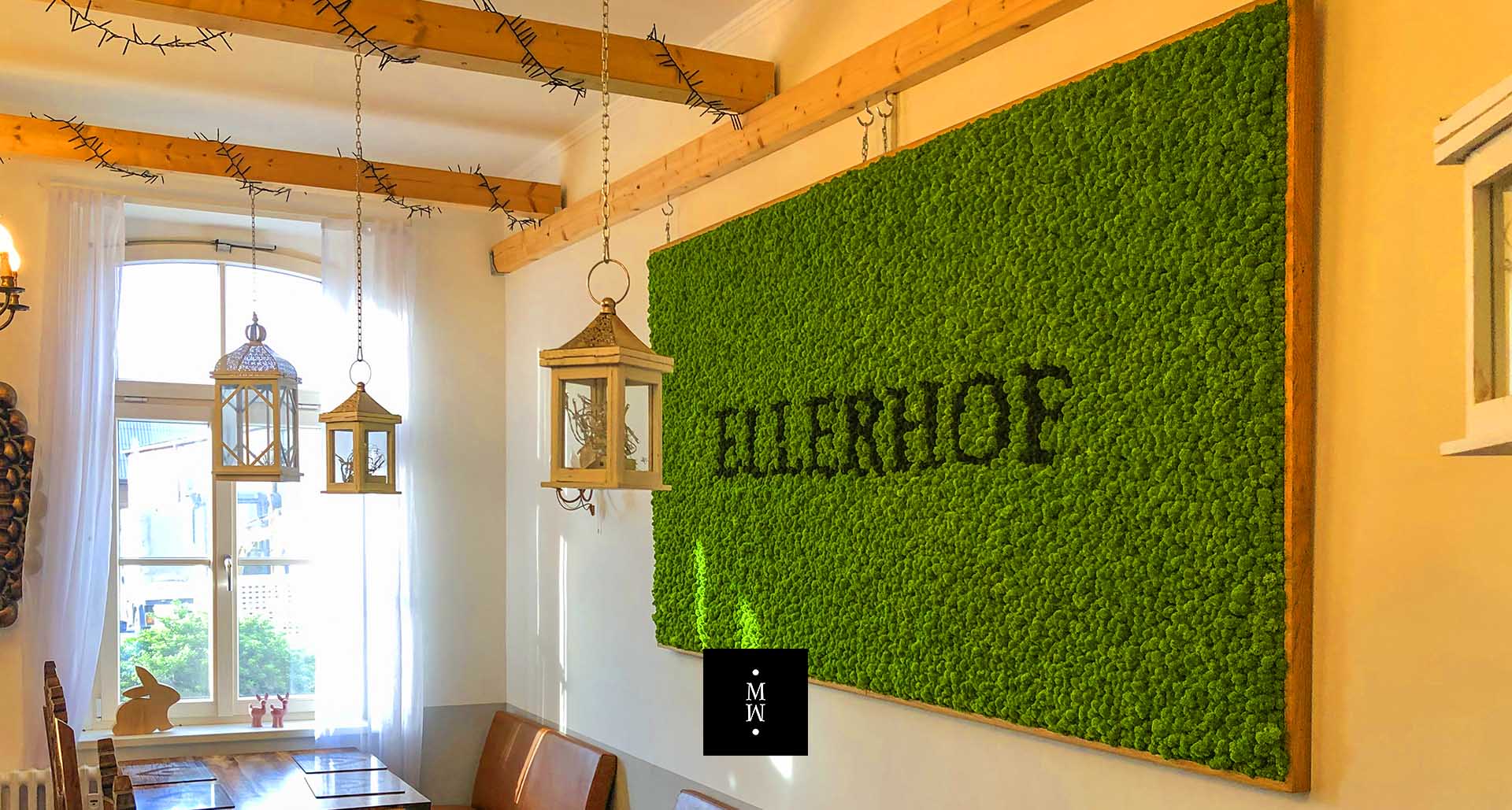 cuadro de musgo en musgo islandés con logo Restaurante Ellerhof